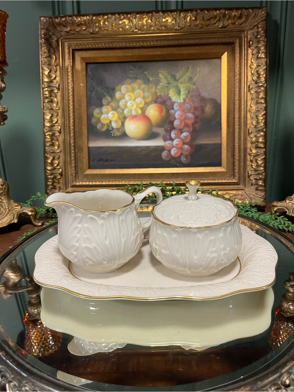 RARE Lenox cottage creamer sugar tray set!
